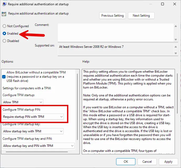 setting bitlocker con gpedit.msc