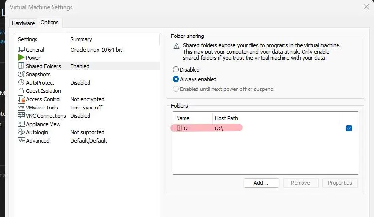 Cartella shre vmware