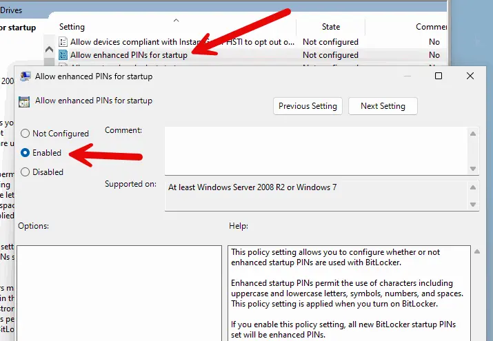 setting bitlocker con gpedit.msc
