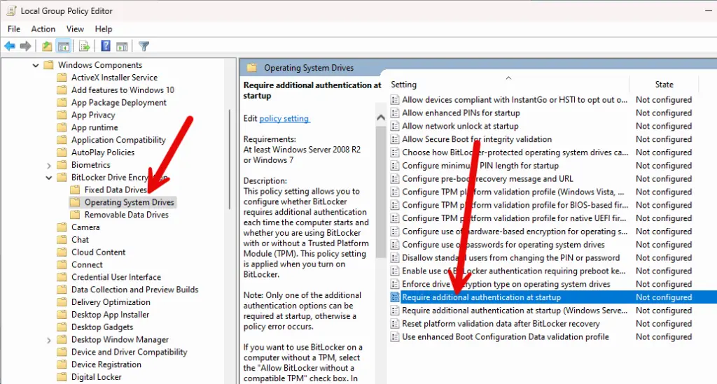 setting bitlocker con gpedit.msc