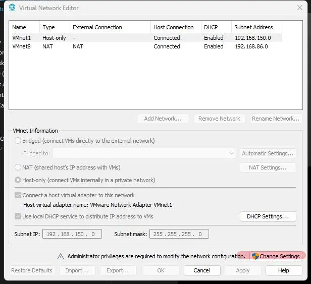vmware change setings